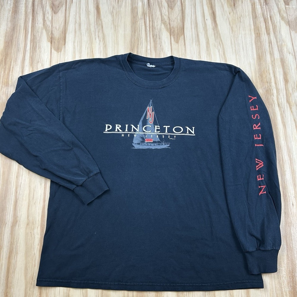 Y2K Vintage Princeton University Men's XL Black Long Sleeve Spellout Sleeve Hit